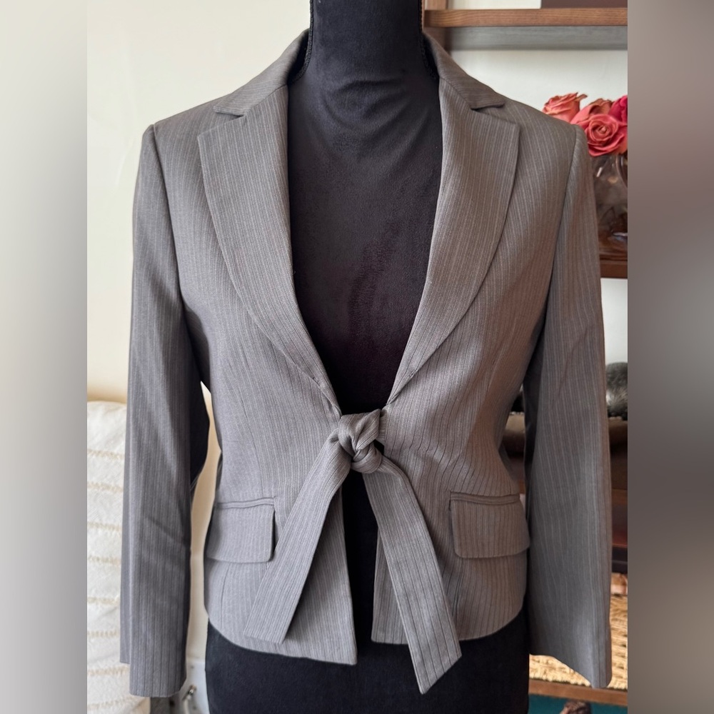 BCBGMaxAzria Charcoal Lolita Pinstripe Tie-Front Blazer
